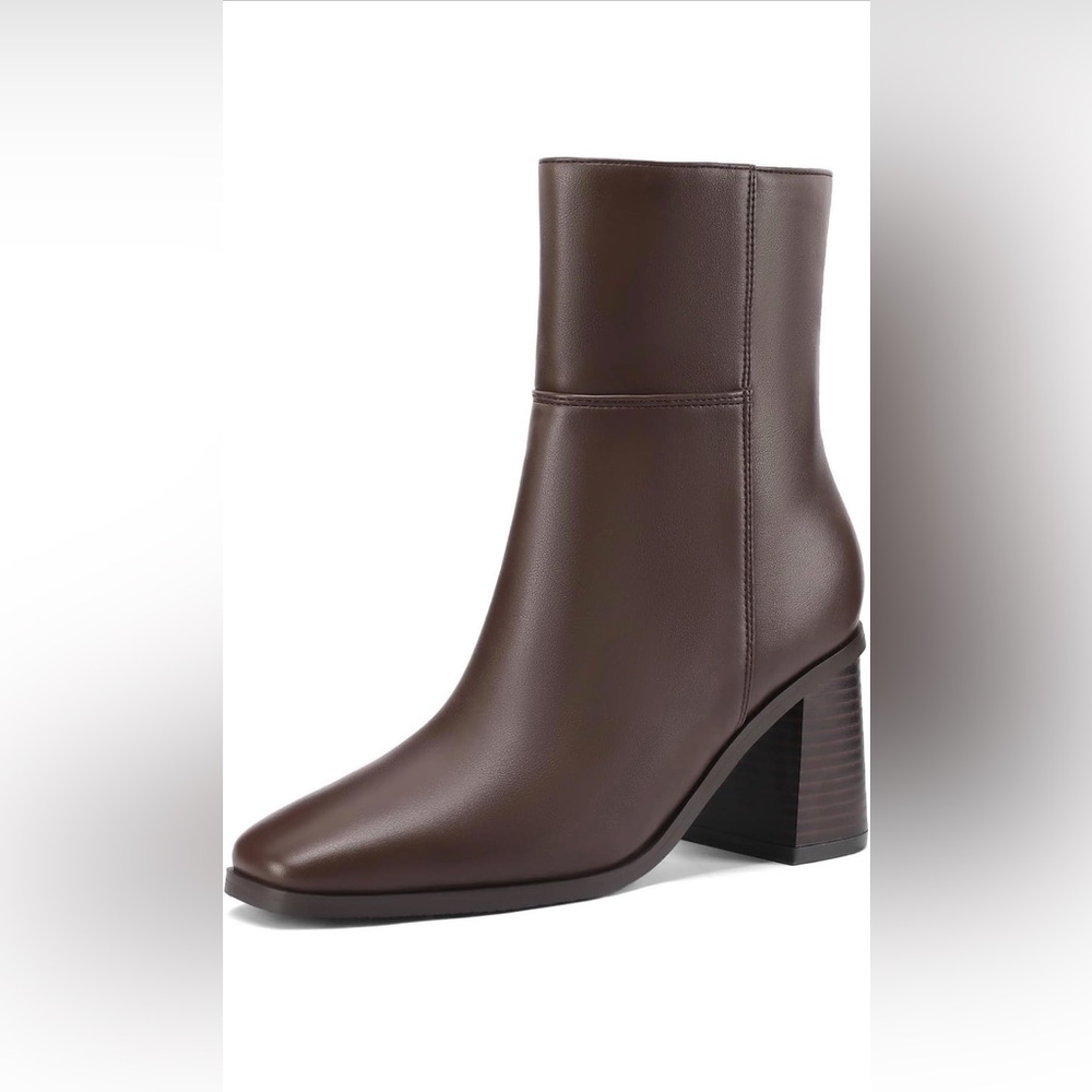 Brown Block Heel Ankle Boots - W8